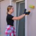 Woman architect works with wooden products. House renovation, DIY renovation, carpenter small business, gender equality. Second hand, recycling, eco friendly