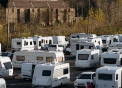 Caravan park with white cars in Bordeaux.